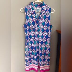 Sleeveless Blue and Pink Patterned Dress